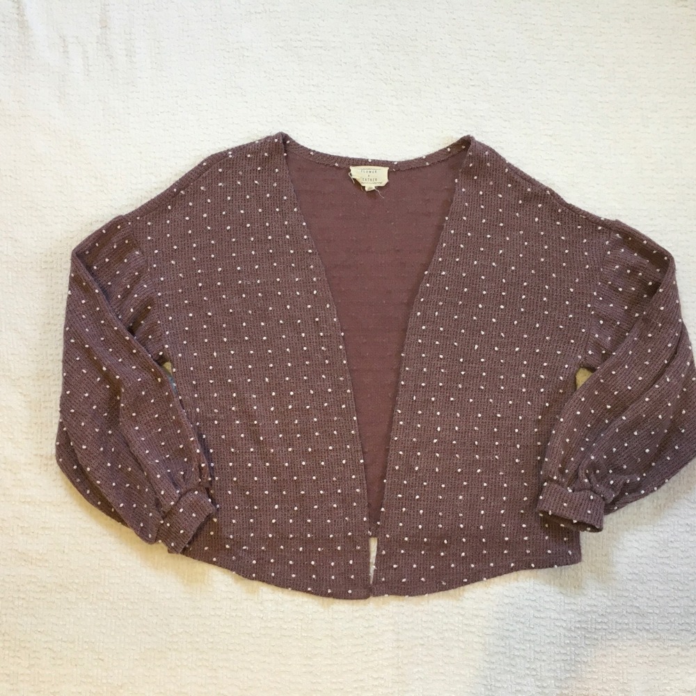 Flower & Feather Lavender Polka Dot Open Front Cardigan Sweater Women's‎ L